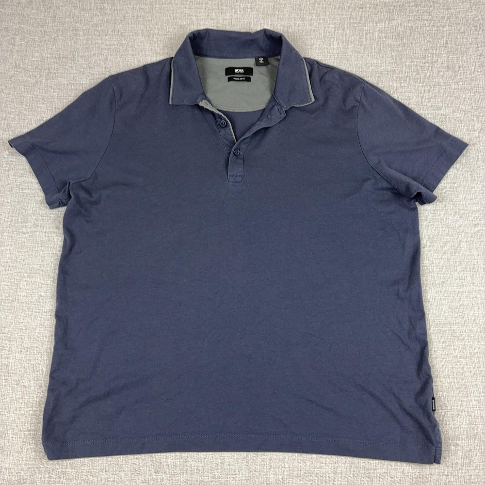 BOSS Hugo Boss Polo Shirt Mens M Blue Cotton Jersey Short Sleeve Regular Fit‎